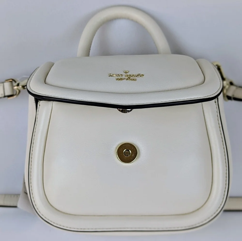 kate spade Puffy Mini Handle Crossbody Bag Leather Parchment Winter White NWT - Picture 10 of 13